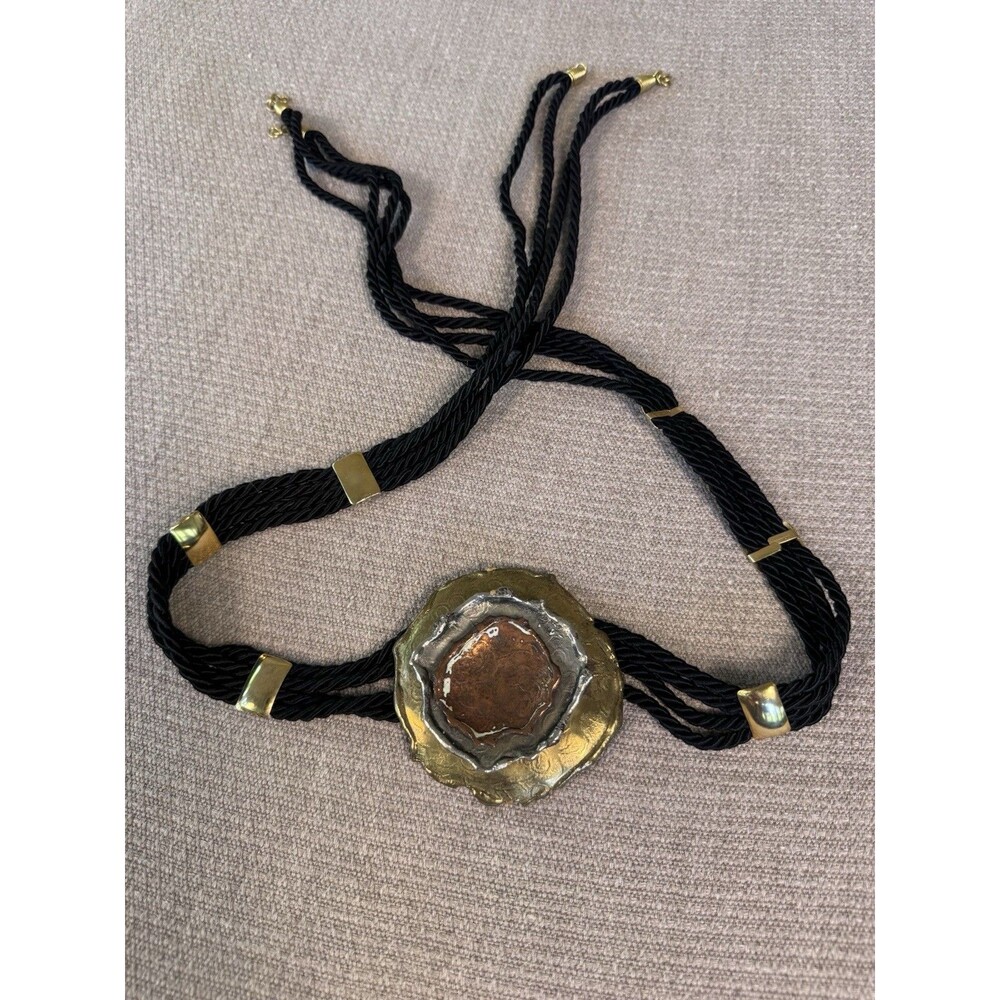 Vintage Artsy Rope Belt Brass Copper Silver Buckle Statement Wrap Belt 565